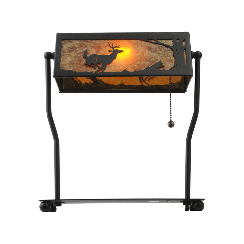 Rustic Black Stained Glass Banker's Lamp with Deer Design