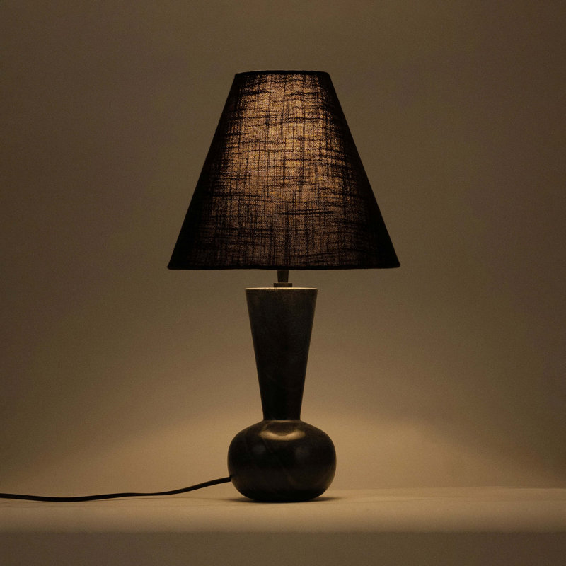 Lampe de table Giguere, Marbre, Noir, Tissu en lin texturé