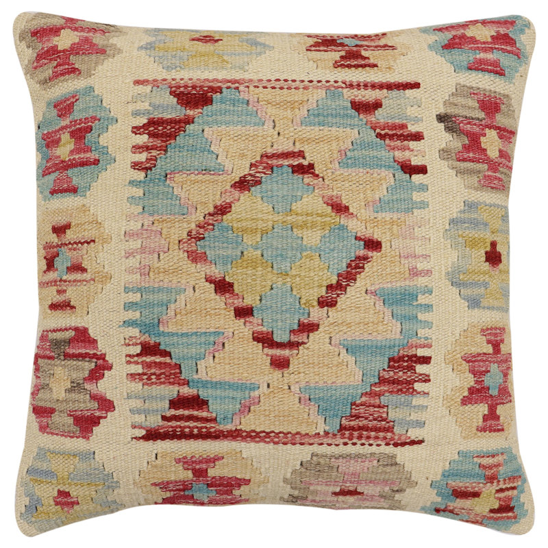 Tribal Kilim Pillow No Decorative Addition Throw Pillow, 18"H x 19"W, Beige/Red/Blue/Brown