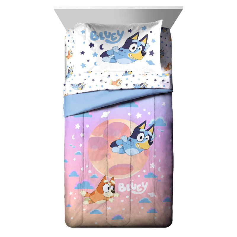 Ensemble d'édredon pour lit simple Bluey - L'ensemble de literie 5 pièces comprend un ensemble de draps et de taies d'oreiller - Literie pour enfants