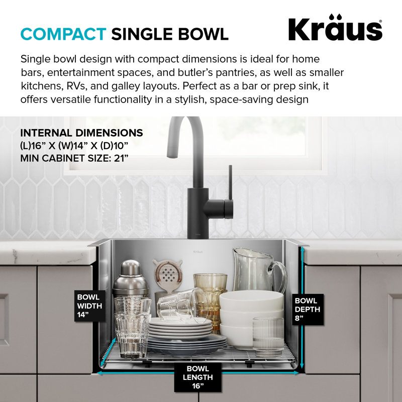 Évier de cuisine en acier inoxydable KRAUS Standart PRO, H 10 po x l 18 po x L 18 po, Standard