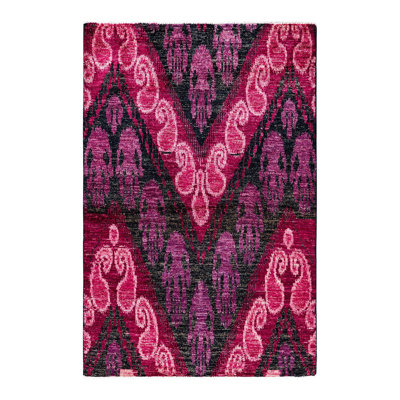 Tapis noir contemporain en laine noué à la main surteint 4 pi 0 po x 6 pi 0 po