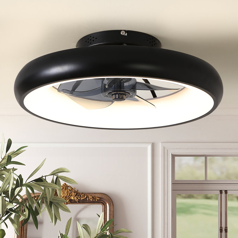  Flush Mount Ceiling Fan With Remote And Light, Black, Bladeless Ceiling Fan