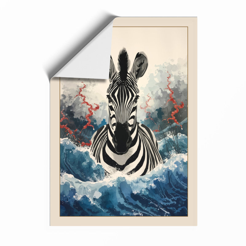 Zebra Emerges Japandi - Framed Print, Unframed, A1 - 84.1 x 59.4 cm