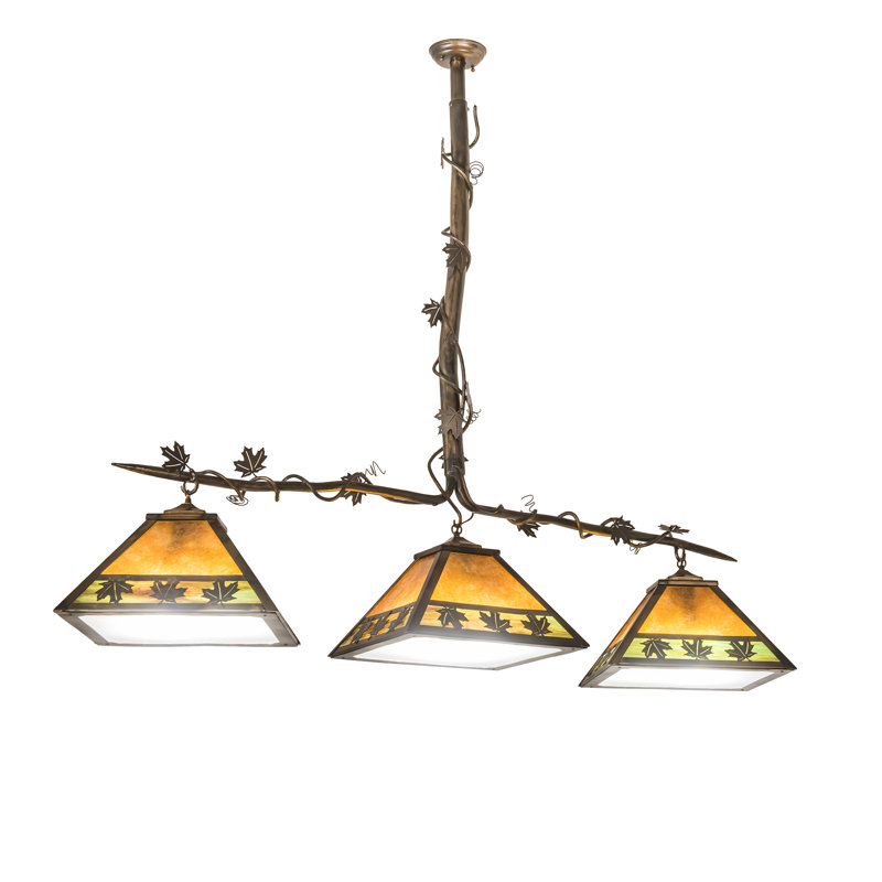 Antique Copper Finish 3-Light Globe Island Pendant with Amber Glass