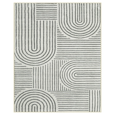 Celeta Washable Abstract Japandi Rainbow Striped Black Area Rug - Colorful Modern Carpet for Living Room, Bedroom, or Office Decor