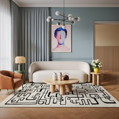 Tapis beige / noir moderne Hennings
