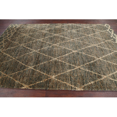 Tapis unique en jute noué à la main 5 pi 11 po x 8 pi 10 po New Age gris / beige