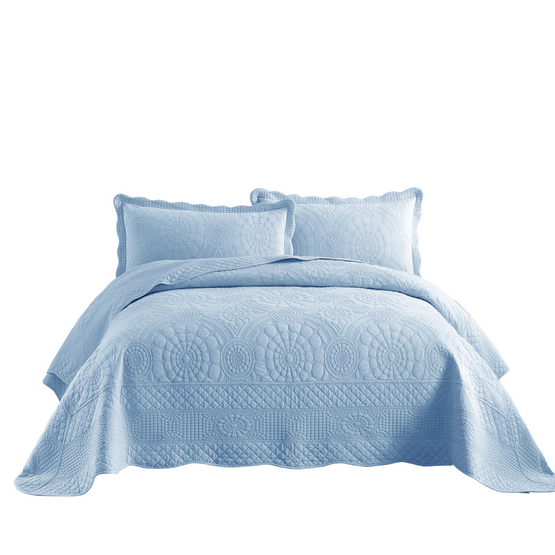 Ensemble de courtepointe réversible 3 pièces Tfshasta, Courtepointe très grand et 2 très grandes taies , Bleu clair