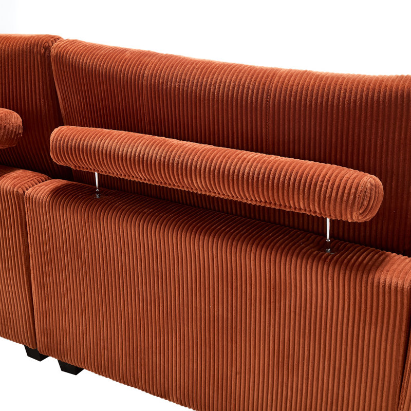Canapé-lit surdimensionné pour chaise longue - Canapé convertible en velours côtelé avec porte-gobelet et port USB, Orange