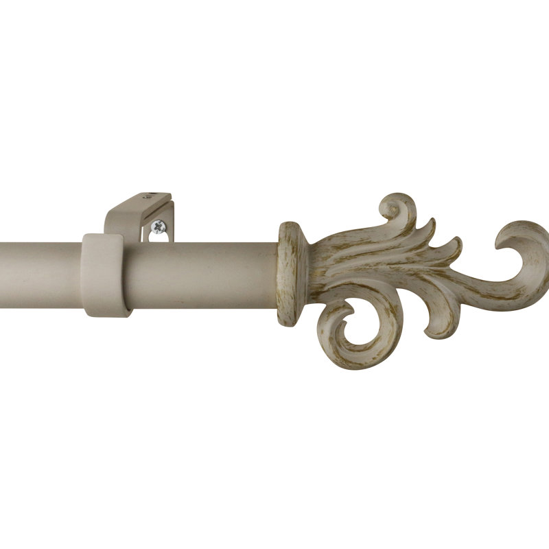 Tringle à rideaux simple Schkyra, De 28 po à 48 po de largeur, Blanc doré de France / décoration doré