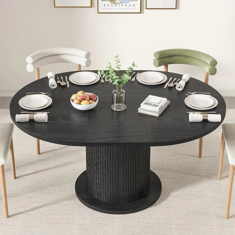 Table de salle à manger ajustable ronde 43,3-59 po, Noir