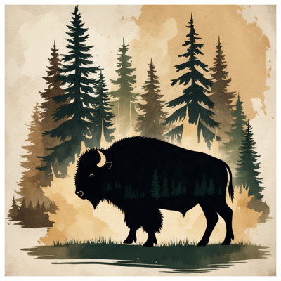 Bison In Forest Scene Canvas Gallery Wrap in Many Sizes