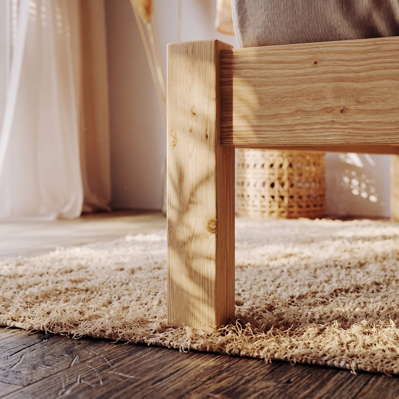Alessio Solid Wood Bed, European Double (140 x 200 cm), Light Wood
