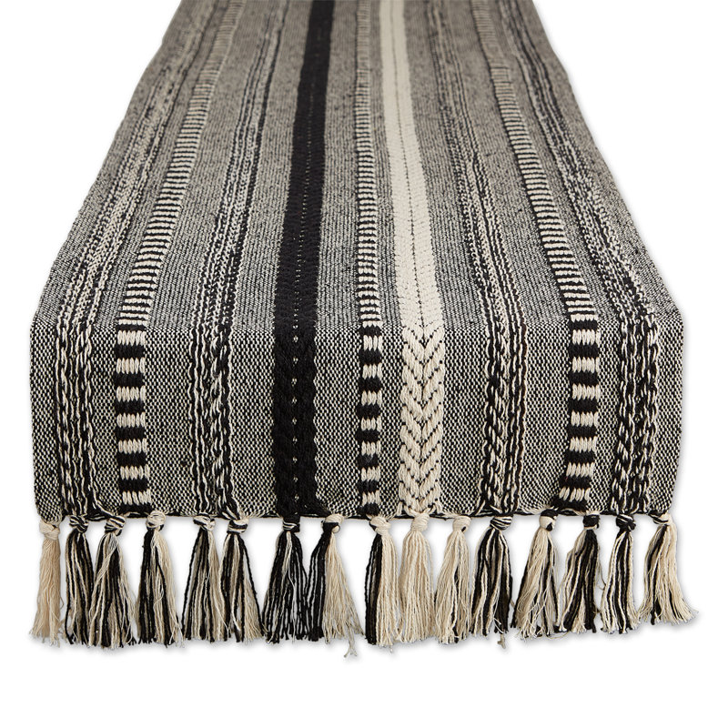 Leore Striped 100% Cotton Table Runner, 108" x 15", Black