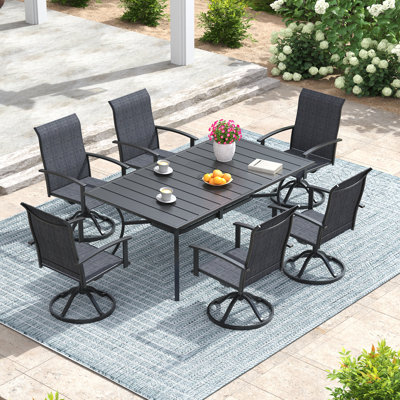 Ensemble de salle à manger de patio Middleton avec table de salle à manger rectangulaire et 6 chaises pivotantes PVC-coated polyester