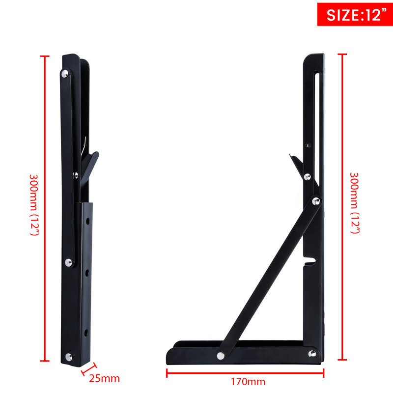 Folding Shelf Brackets, 2 Pcs Heavy Duty Foldable Shelf Brackets Metal Wall Mounted Foldable Triangle Support Brackets for Table DIY Work Bench (Black, 18 inch)