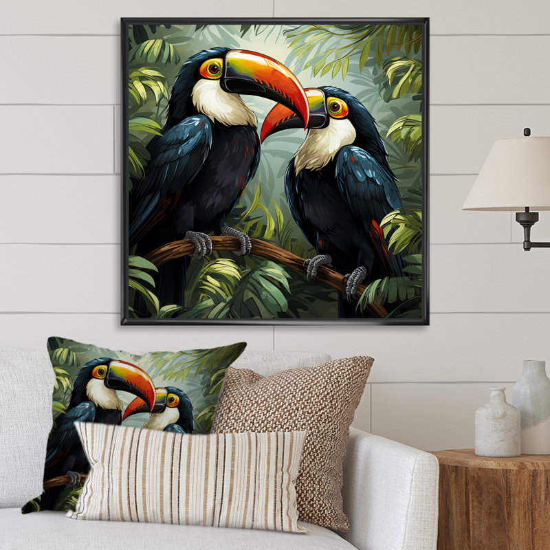Toucans verts verts - art mural oiseau, Noir, H 36 po x l 36 po