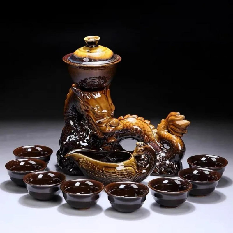 Théière en céramique avec infuseur théière semi-automatique avec 8 tasses dégradé de couleur (Dragon - C)
