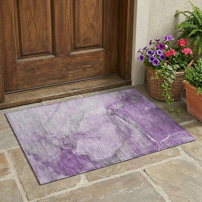 2' X 3' Lilac Abstract Washable Non Skid Indoor Outdoor Area Rug