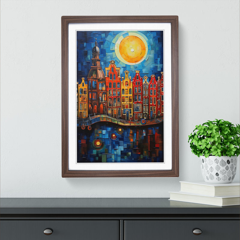 XYZ-FRM-V1223-1796 Amsterdam Expressionism No.2 - Single Picture Frame Print on Wood, 34cm H x 25cm W x 2cm D, Walnut