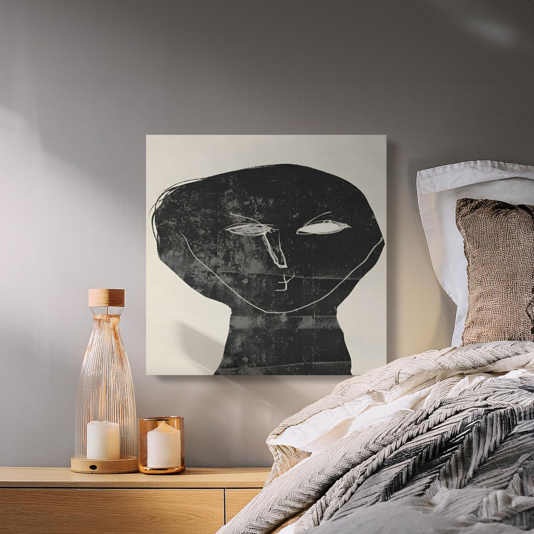 Modern Abstract Face Art Canvas, Minimalist Black White Textured Figure Print, Contemporary Wall Decor, Unique Art Lover Gift