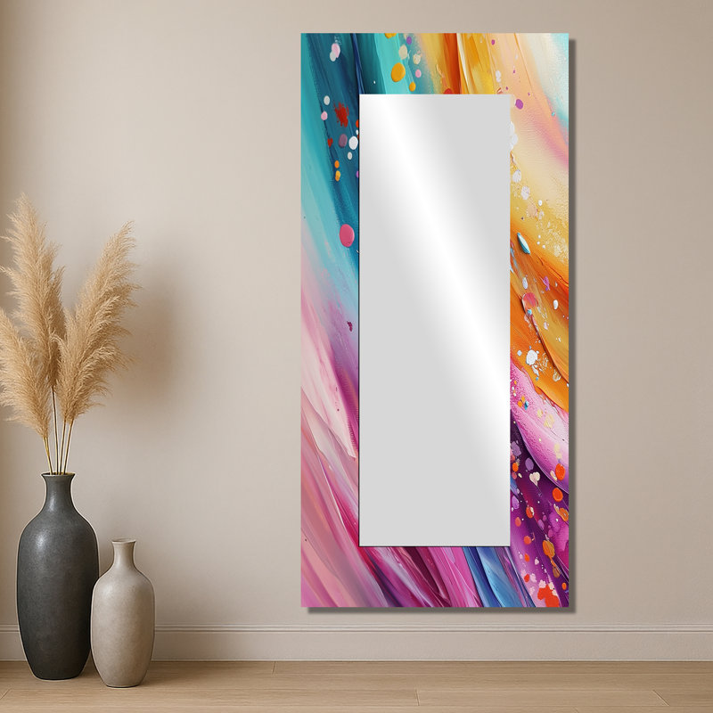 Bleu et mauve arc-en-ciel Dream Op Art Fragments I - miroir abstrait mural - imprimé sur métal, 28 po x 60 po