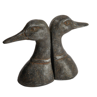 Caselyn Decorative Distressed Cast Metal Duck Head Bookends