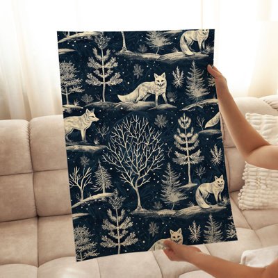 Animals Fox Pattern Navy Blue III Cottage Unframed Art Print