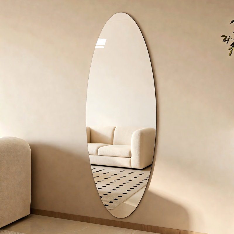 Miroir pleine longueur 63 po x 21 po, cuivre HD - verre argenté, incassable, idéal pour les vestiaires et les chambres à coucher, mur ovale moderne à vision claire et nette 63 21 po, support incassable