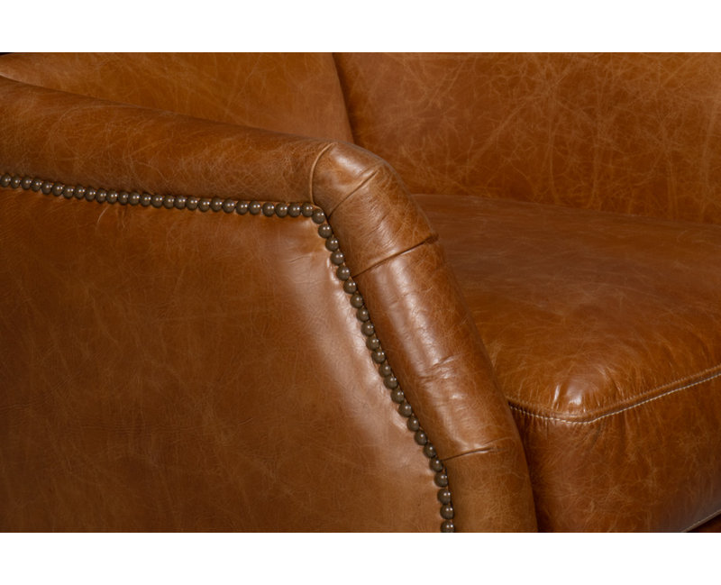 Baker Swivel Club Chair, Brown Genuine Leather