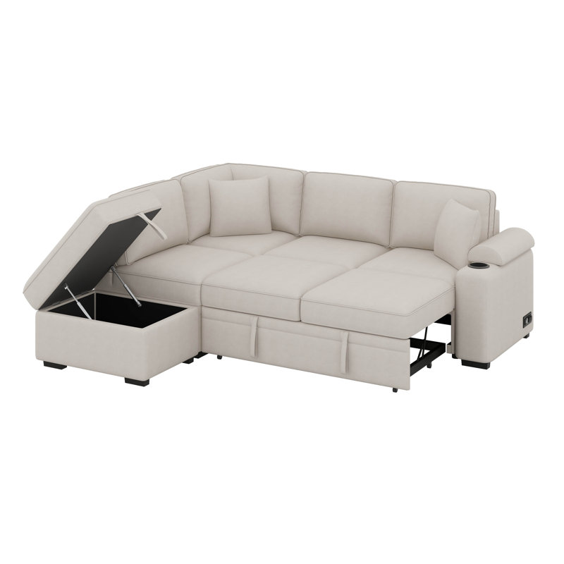 Canapé-lit, canapé-lit escamotable en L avec repose-pieds, Beige