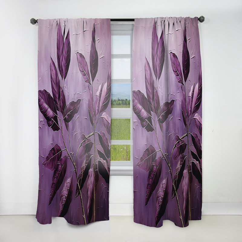 Purple Leaves Plum Precision II - Leaves Curtain - Room Darkening Floral Curtain - 1 Panels, 52" W x 84" L