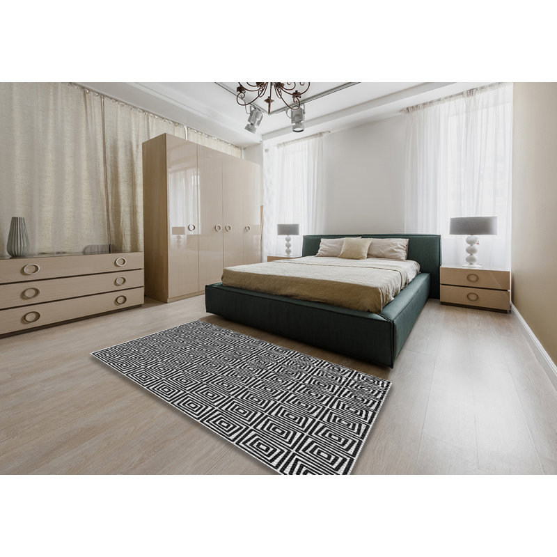 Tapis noir/blanc à motifs, Rectangle 6 pi x 9 pi