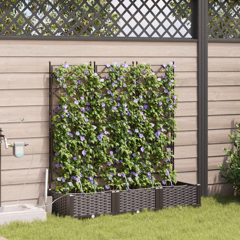 Garden Planter Plastic Resin Planters, Brown, 126cm H x120cm W x 40cm D