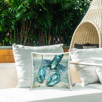 Coussin d'extérieur imprimé "Blue Lobster Marine Life Crawdad" par Paul Brent