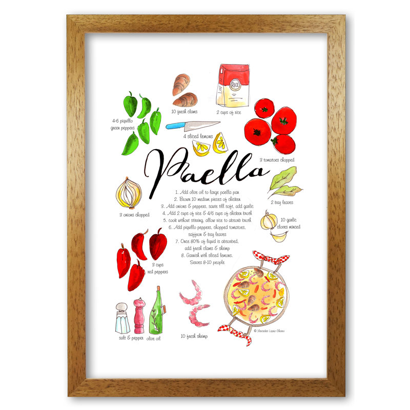 Paella Ingredients Recipe - Print, 59.4 cm H x 42 cm W x 5 cm D, Honey Oak