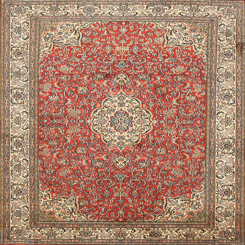 Tapis traditionnel rouge / beige Dunnom, Rond 5 pi