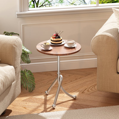 Table d'appoint ronde - Table d'appoint moderne de 40 cm (15,8 po) pour salon, avec piètement en métal, plateau décoratif, table de chevet idéale pour les petits espaces, table basse ronde en bois, petite table basse pour salon, chambre ou bureau, noyer