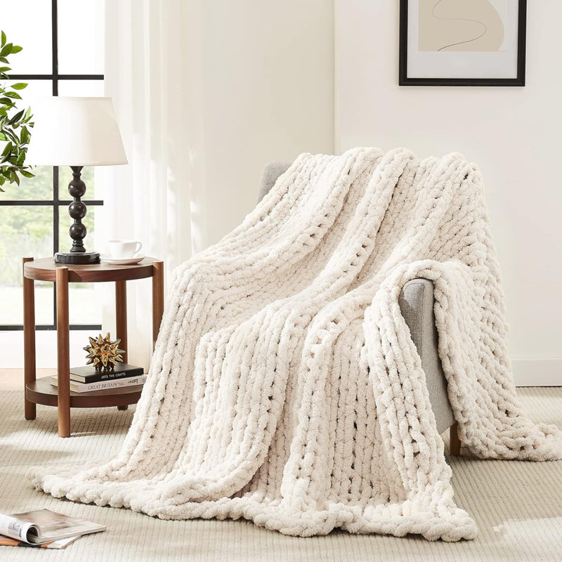 Jeté épais en tricot, jeté en chenille douce 50 x 60 po, tricoté à la main au crochet, jeté en gros fils, jeté en corde pour canapé-lit