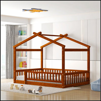 Structure de lit en bois avec clôture, parfaite pour les enfants et les adolescents, combinant jeu et sommeil dans un design robuste