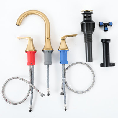 Robinet de salle de bain à large entraxe à 3 trous noir mat 8 pouces, bec pivotant à 360 °, bonde escamotable, valve à 500 000 cycles, eau aérée, réglage précis de la température, lavabo en acier inoxydable à deux leviers