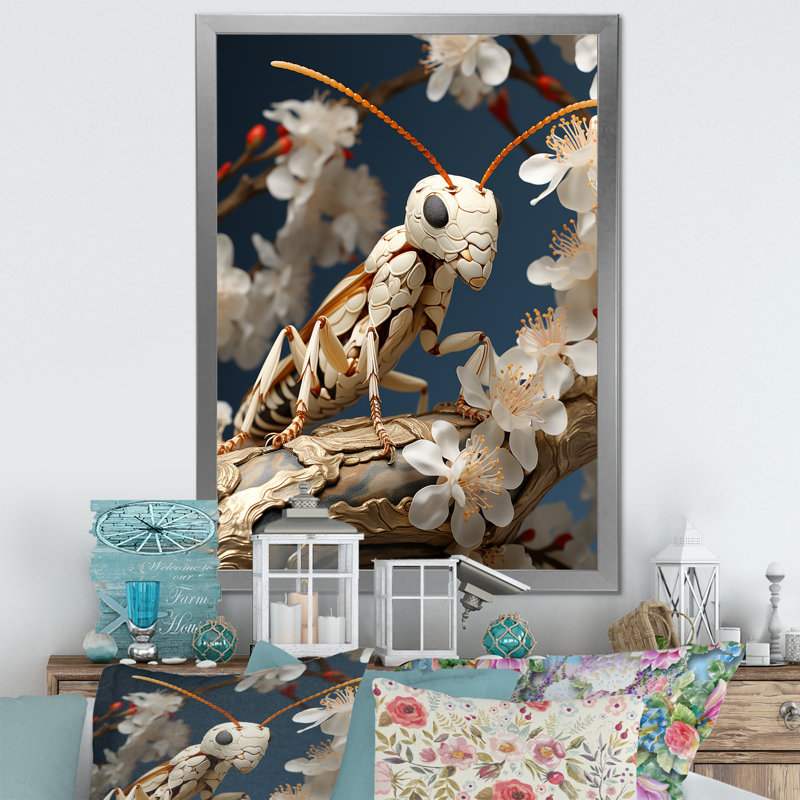 «Delicate Infiltrator Ivory Ant» sur toile, Cadre simple argenté, H 44 po x l 34 po x P 1,5 po