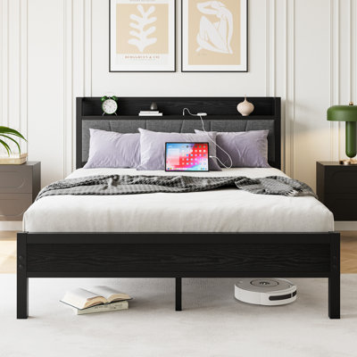 Lit pour grand lit sans sommier avec rangement et rangement pour rangement noir compact