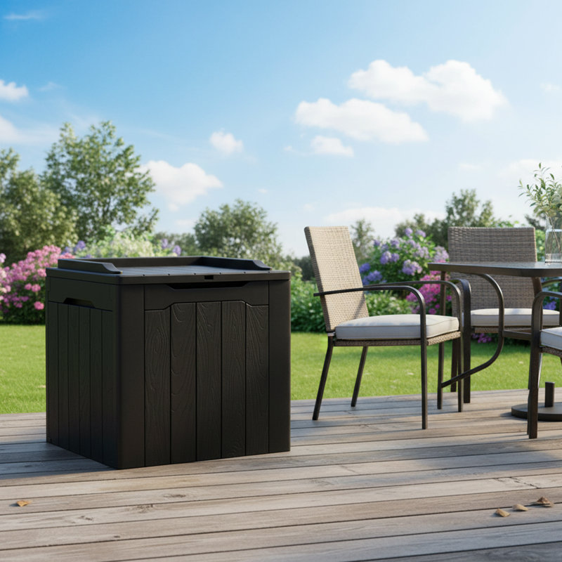 31 Gallon All-Weather Outdoor Deck Box with Lockable Lid for Patio, Black