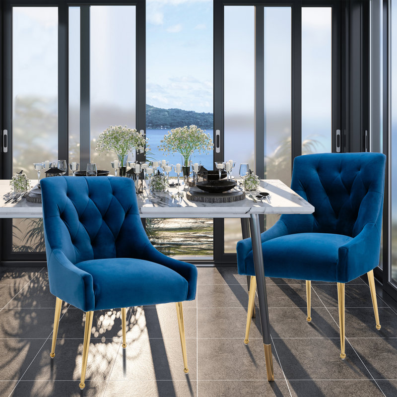 Sandstrom Tufted Velvet Upholstered Dining Chair, Navy
