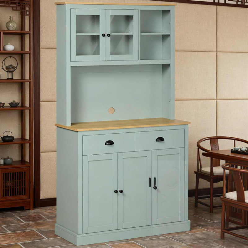 Buffet de cuisine avec 5 portes, 2 tiroirs et une tablette ouverte