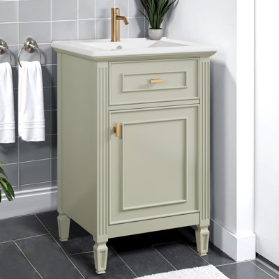 20" Bathroom Vanity With Sink, Solid Wood Legs,tilt-out Drawer,freestanding Cabinet For Small Bathroom