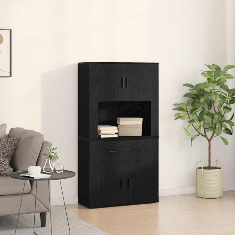 Highboard With Drawer 80 X 33 X 150 Cm Engineered Wood, Black Oak