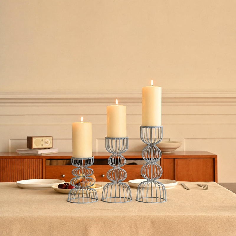 Lainon Metal Candleholders – Set of 3, Grey, Gray
